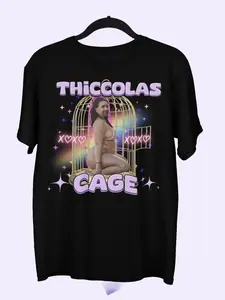 Thiccolas Cage Funny Meme T-Shirt, Vintage Graphic Tee, Hilarious Nicolas Cage Shirt, Meme Lover Gift, Classic Cotton Unisex Tshirt