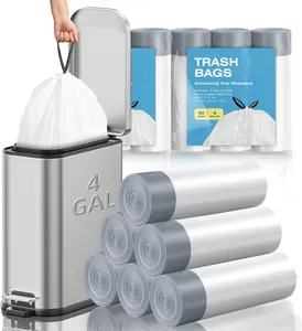 4 Gallon Mini Drawstring Trash Bags, Small Garbage Bags, Code a fit 15-22 Liter, 4-6 Gal, White Trash Bin Liners for Home Office Kitchen Bathroom Bedroom, 120 Counts