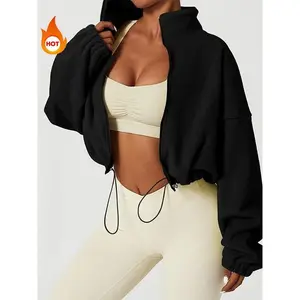 Women's wool lined yoga jacket top, thick fleece hoodie, loose and warm outdoor fitness and leisure jacket, comfortable for daily wearRAIMENTRY