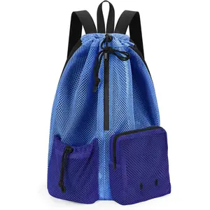 Swim Bag Mesh Drawstring Backpack with Wet Pocket Beach Bag for Swimming Pool Gym Workout Men and Women