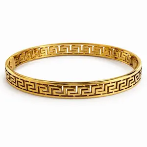 Elegant Gold Bangle with Intricate Greek Key Design for Women's Fashion Accessory