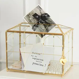 10.2 inch Large Gold Clear Card Box with Slot Decorative Storage Box with Lock for Wedding Receptions Baby Shower Birthday Party Bridal Shower