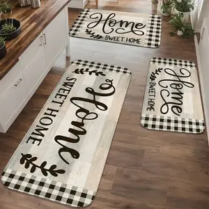 1/2/3pcs, Black and White Checkered Home Text Decor 2D Flat Printing Pattern, Home Decor, Home Mat Set, Suitable for Kitchen and Bathroom, Soft and Thick Indoor Entrance Rug, Non-Slip and Easy-to-Clean Bottom, Long Strip Rug