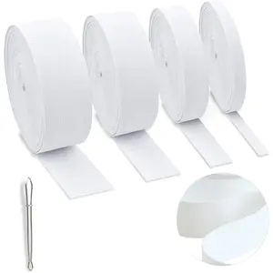 4 Rolls White Elastic Band for Sewing, High Elasticity Knit Elastic Spool 0.4/0.6/1/1.5 Inch Width 5.5 Yards/Roll for Waistband Pants Dress Swimwear Belt Crafts DIY