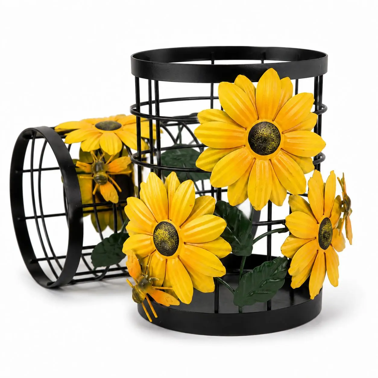 Rustic Sunflower Metal Utensil Holder for Kitchen Countertop, Farmhouse Multi-use Pen Holder Desk Organizer for Office School Supplies, Decorative Country Style Cutlery Caddy