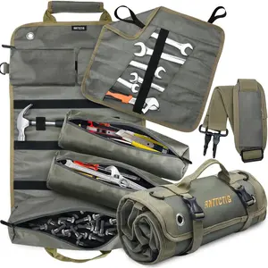 Tool Bags 6-in-1 Detachable Tool Roll Bag for Men Father’s Day Gift with 3 Tool Rolls 1 Wrench Roll 2 Pockets Compact Organizer Green
