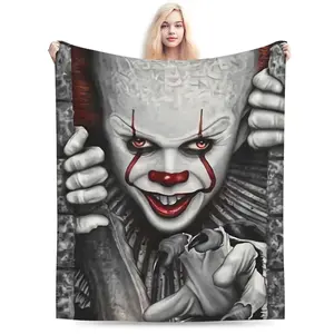 Pennywise Horror Movie Watching Halloween Throw Blanket Scary Movie Fuzzy Flannel for Couch Sofa or Bed 50"x40"