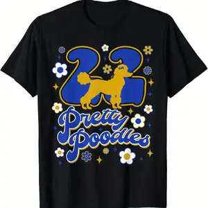[100% Cotton] [Everyday Comfort] Sigma Gamma Rho Sorority Sisterhood T-Shirt - Black Cotton Knit with Vibrant "Pretty Poodles" Print, Casual Round Neck Tee for All Seasons, Machine Washable, Everyday Tshirt | Vibrant Print Top | Glossy Texture Casual Soft