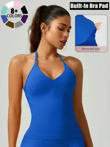 Women's Solid Color Sports Bra, Seamless Knitted Comfortable Soft Sport Bra, Ideal for Gym and Outdoor Activities, Summer Fashion Workout Top, Yoga Sports Bra