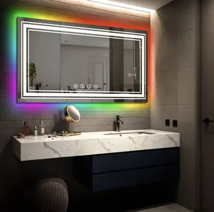 MOSILA 24X36 inch RGB LED Bathroom Mirror Color Changing Backlit + 3 Front Lighting Mirror Anti-Fog Smart Touch Mirror (Horizontal/Vertical)