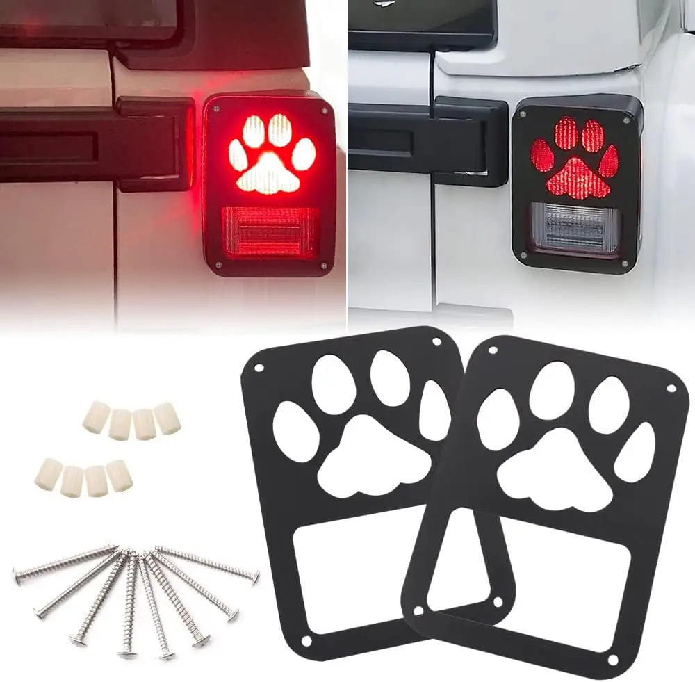 Tail Light Cover Compatible with Jeep Wrangler JK/JKU 2007-2018, Taillight Cover Guard with Dog Paw Shape Decorative Protector Exterior Accessories (1 Pair)