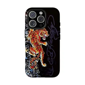 Pink EdHardy Skull Leopard Tattoo iPhone Case Aesthetic Y2k Trendy Tiger Ed Hardy Collage Phone Casefor iPhone 16/15/14/13/12/11/17 ProMax Plus for Samsung phones, suitable for both men and women,  Perfect Gift for Women Men.A gift for the fans