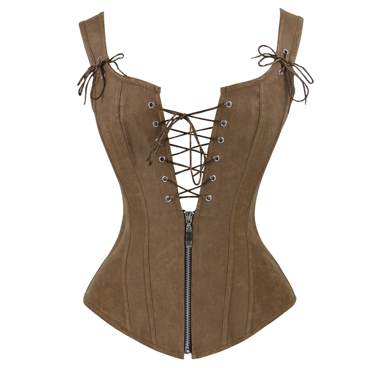 Charmian Women's Renaissance Corset, Vintage PU Leatherette Bustier for Body Contouring with a Lace-up Front and Detachable Garters, Accessories, Body-Shaping