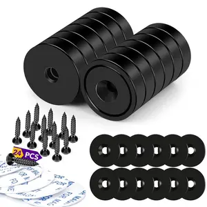 12 Pack Rare Earth Magnets, 40LB Strong Neodymium Cup Magnets with Holes for Hanging and Wall Mounting, Steel Capsule Cabinet