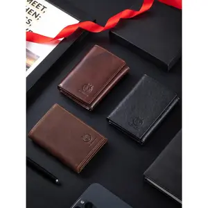 2026 New Vertical Retro Men's Genuine Leather Tri-Fold Wallet, RFID Blocking, 8 Credit Card Slots with ID Window & Bill Compartment, Trifold Wallet