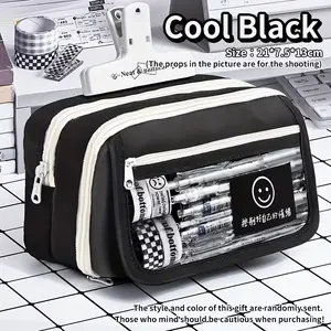 Expandable Divided Pencil Case, Large Capacity Storage Bag, Portable School Supplies Organizer, Transparent Makeup Bag, Office & Travel Essentials