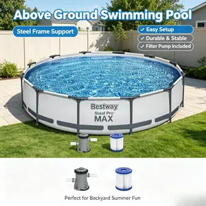 Bestway Steel Pro MAX Durable & Stable Above Ground Pool (12x30in) - 1 Pool, 3-Ply Tritech Puncture-Resistant Liner, Rust-Resistant Frame, 330 gal Filter Pump, Easy Setup for Backyard Family Use