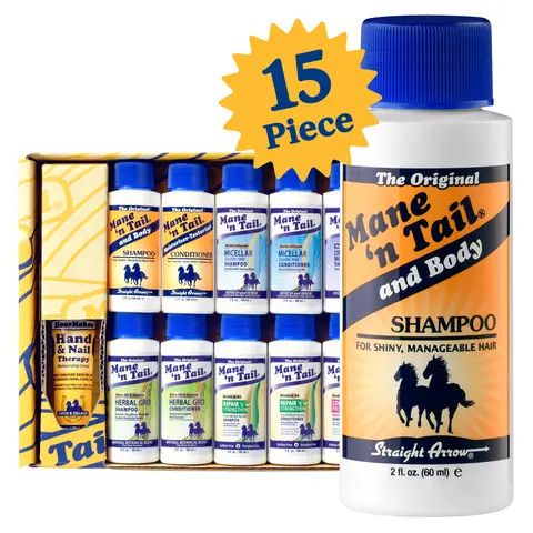 Mane 'n Tail Brand Sampler Trial Size Shampoos Conditioners and Detanglers 15 Piece Set Repair Shea