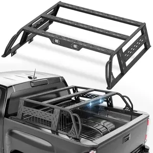 【Yzona】13.8" High Overland Bed Racks Truck Cargo Carrier Compatible with 2016-2018 Silverado 1500 & GMC Sierra 1500 with 2 LED Lights and Bed Rails, Full-Size Truck Rear Ladder Rack Back Cross Bars