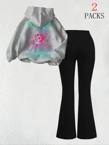 Women's Soft Camo Warm Knitted Sweatshirt + Slim Fit Comfortable Flare Pants Set, Casual Halloween Skull Print, Winter Daily Wear, 2 Piece Womenswear
