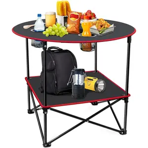 Portable Lightweight Folding Camping Picnic Table Waterproof Canvas with 4 Cup Holders & Carry Bag for Outdoor Camping Beach Campfires Tailgating