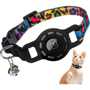 AirTag Cat Collar with Bells, Upgraded Safety Elastic Cat Collar with Airtag Cat Collar Holder, Anti-Lost Cat Collars for Girl Boy Cats, Anti-Suffocation Kitty Puppy Collars