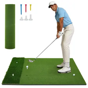 5x4ft Dual-Turf Golf Hitting Mat, Thickened Golf Practice Mat 45mm/22mm Cushion for Indoor Outdoor Use, Alignment & Angle of Approach Aid, Golf Simulator Mat Driving & Chipping Pad, Gifts for Men Dad