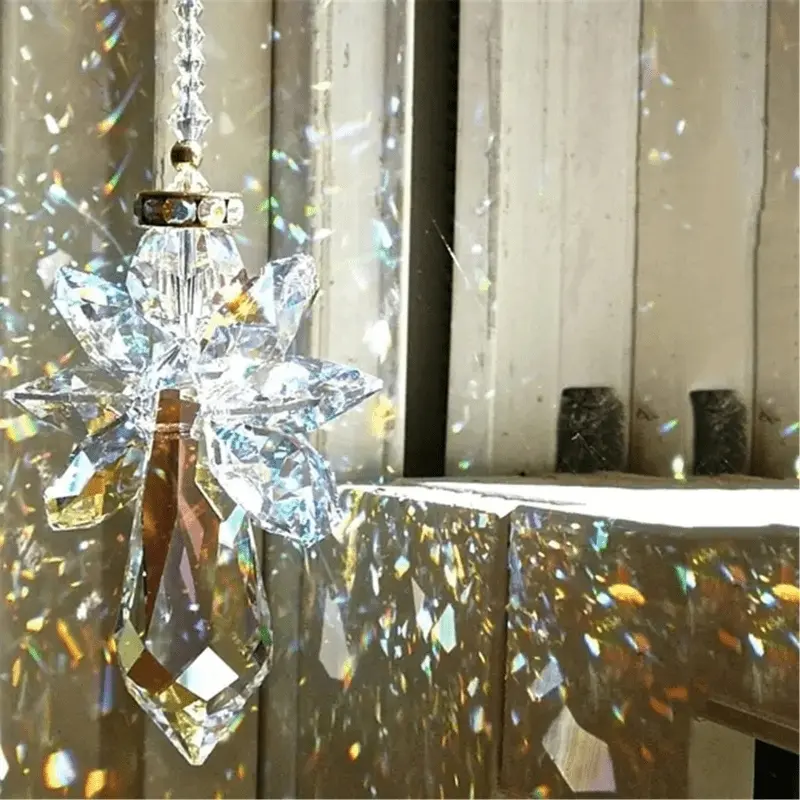 Modern Rainbow Glittering Crystal Angel Chakra Suncatcher Car Charm Pendant Door Decorations Wall Window Wind Chimes Hanging Ornaments Aesthetic Room Decoration Room Home Decor