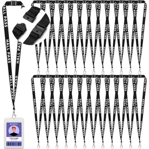 24 count Hall Passes Lanyards with Sturdy Plastic Safety Buckles, Unbreakable Nurse Teachers Passes Lanyards for Classrooms, Library, Office, School Supplies