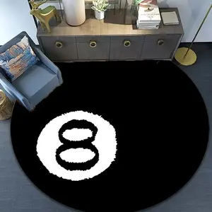 Modern Round Carpet with Eight Ball Pattern, Flannel, Suitable for Living Room, Bedroom, Bathroom, Dining Room, Home Decor Rug