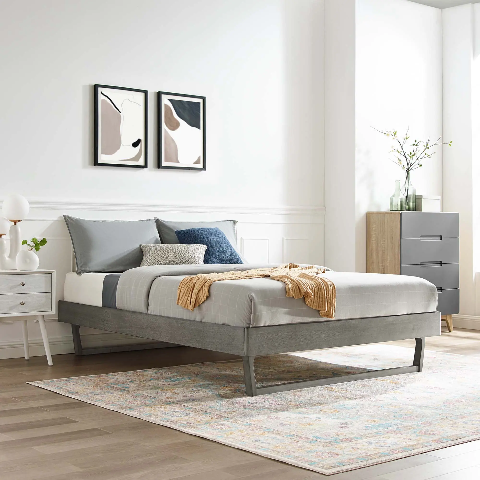 Modway Billie Queen Wood Platform Bed Frame in Gray