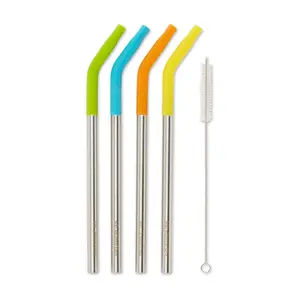 RSVP Reusable 9" Silicone Tip Stainless Steel Straw Set RSVP Reusable 9" Silicone Tip Stainless Steel Straw Set