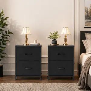 “White Nightstand 2-Pack with Fabric Drawers, Small Bedroom End Tables, 2-Drawer Storage Dresser, Kids Bedside Storage Furniture, Living Room Side Table Organizer”