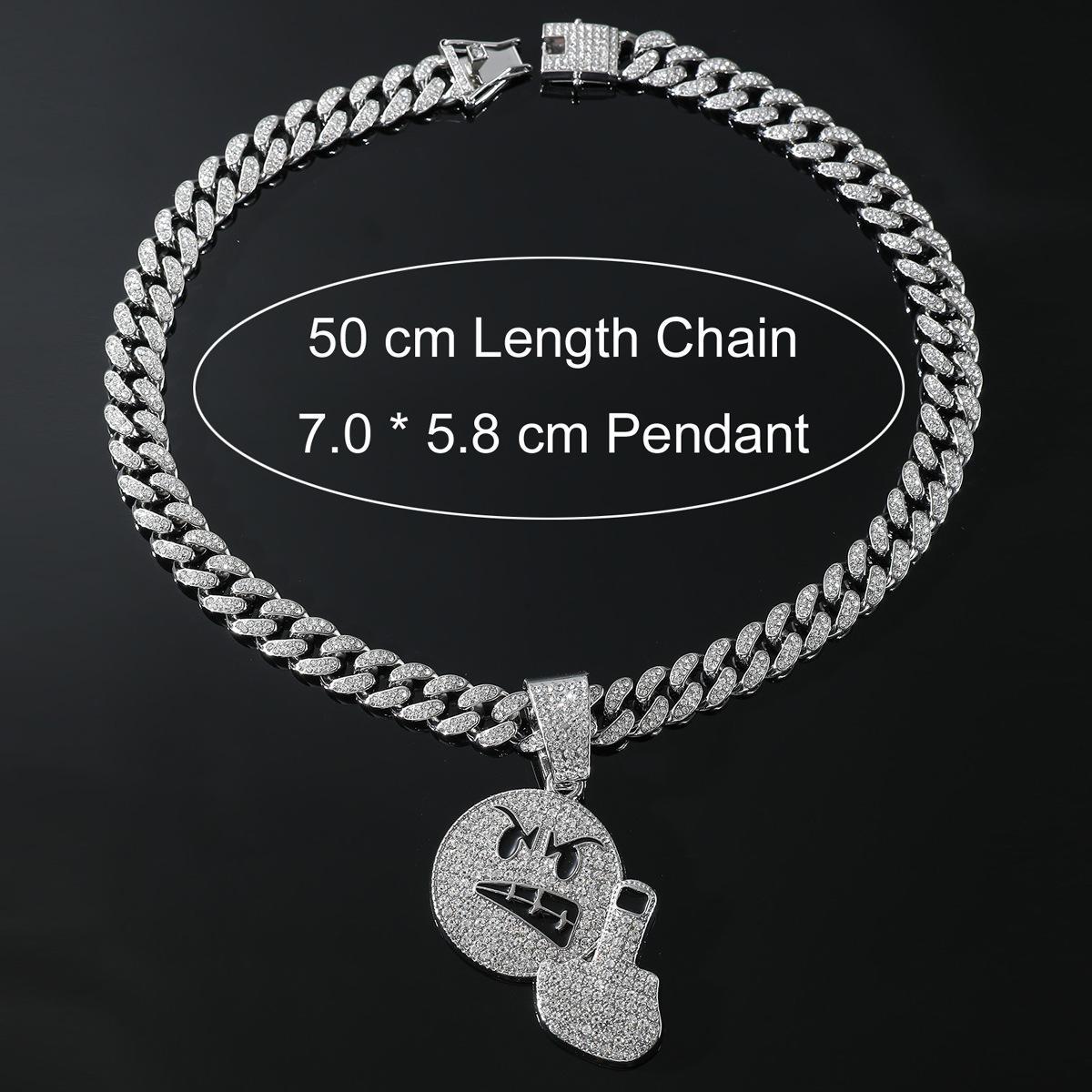 HIP-HOP Style Emoji  Angry Middle Finger Emoji Ice Jewelry Necklace Pendant , 2-Piece Set, Quirky Pendant + Cuban Chain Necklace
