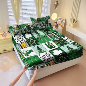 St. Patrick's Day clover printed bed sheet and bedsheet sets, a soft and comfortable bedspread, ideal for bedrooms and guest bedrooms