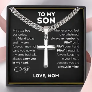 Trendy Men's Necklace with Cuban Link Chain & Cross Pendant Non-Rusting Washable Graduation Christmas Couples Gift High-Quality Souvenir Comes with Beautifully Packaged Bag