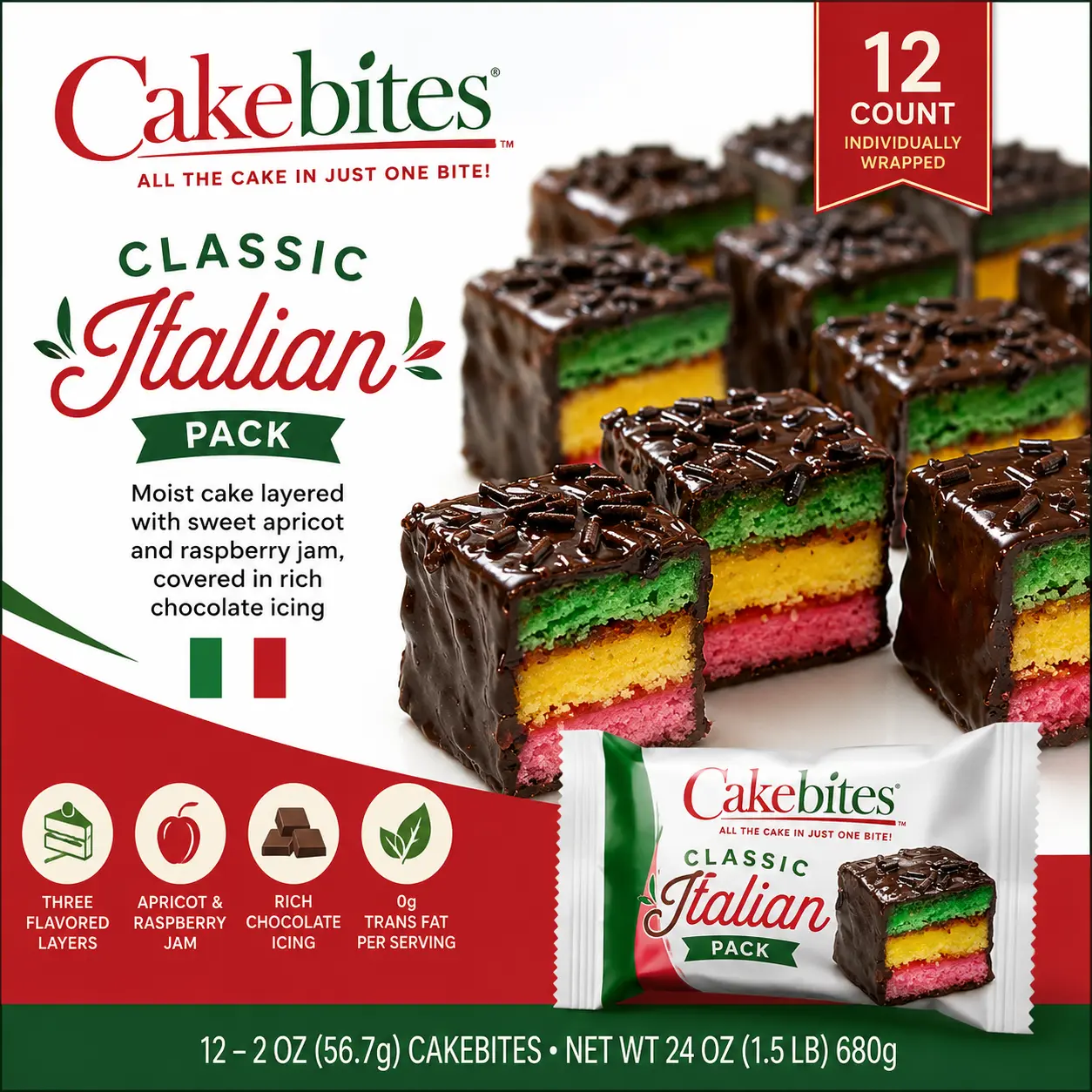 Cakebites Classic Italian Pack 2 oz 12 Count Mini Layer Cake Snacks