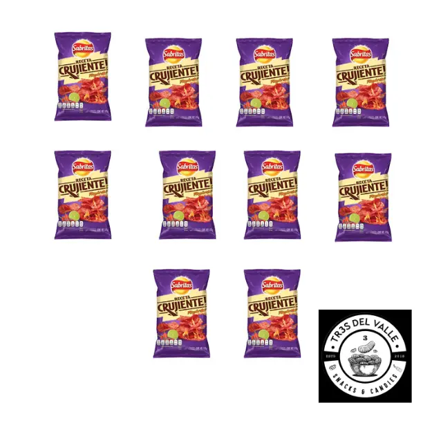 11-Pack Sabritas Receta Crujiente Flamin’ Hot Share size (Small Size) bag, Mexican chips, snack, crunchy crispy flavor  chilli lime papas fritas Chile y limon Spicy