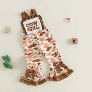 Toddler Baby Little Girls Flared Overalls Romper Letter Embroidery Camouflage Sleeveless Jumpsuit Suspender Pants 1-5 Years