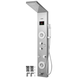 Father's Day Gift VEVOR 6 in 1 LED Shower Panel Tower System with Rainfall Mist Head Massage Jets Stainless Steel Fixtures Adjustable Body Jets Wall Mount 304 Stainless Steel