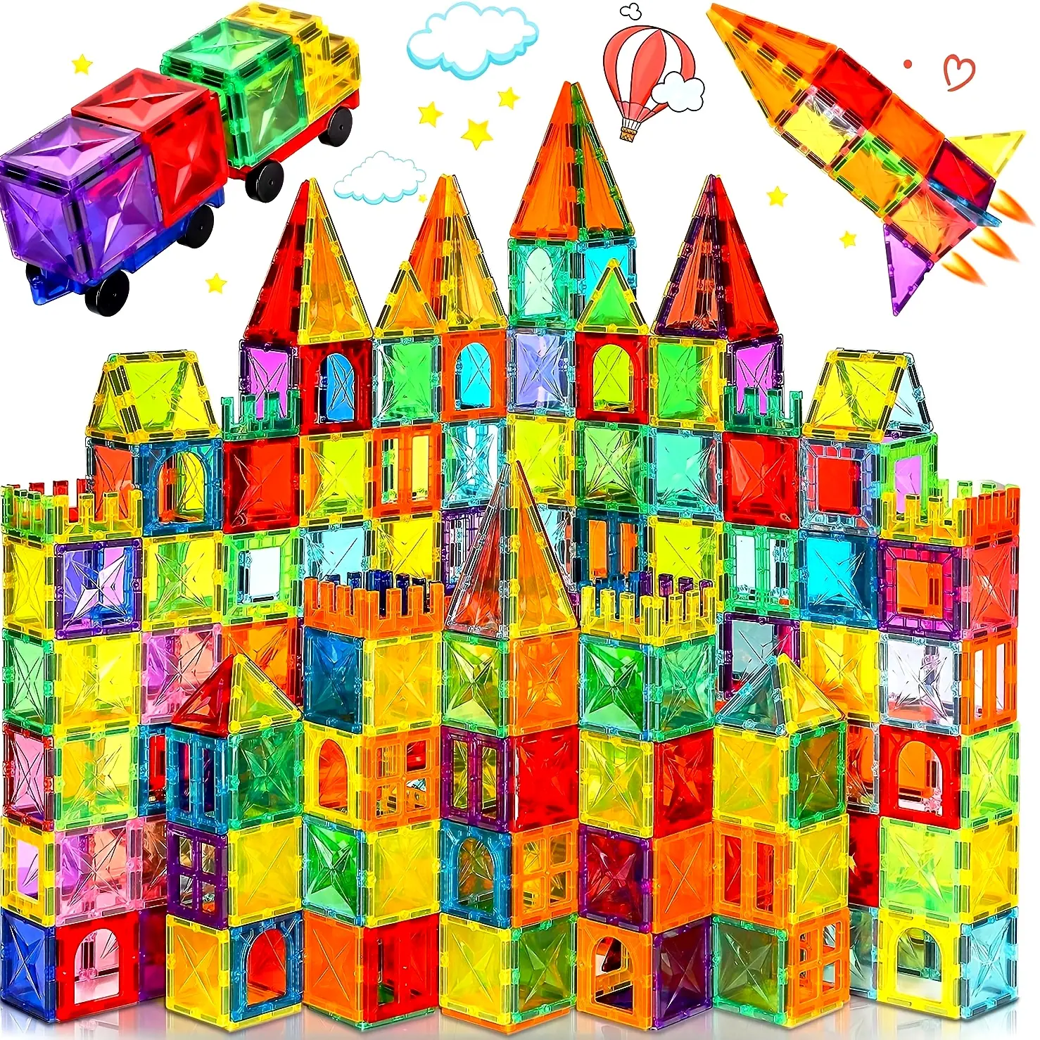 [Magnetic | STEM] 120pcs Diamond Magnetic Tiles | Magnetic Building Blocks, Educational STEM Toys | For 3+ Year Old Boys And Girls, Christmas Birthday Gifts, Including 2 Magnetic Bases