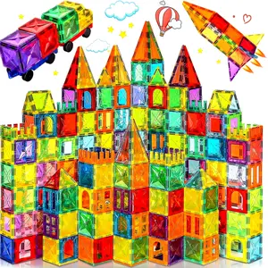 [Magnetic | STEM] 120pcs Diamond Magnetic Tiles | Magnetic Building Blocks, Educational STEM Toys | For 3+ Year Old Boys And Girls, Christmas Birthday Gifts, Including 2 Magnetic Bases