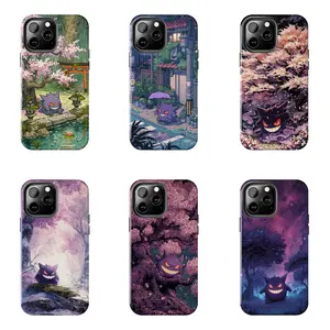 Gengar Pokemon Aesthetic Anime Case for iPhone 17-7 Pro Max Plus & Samsung Galaxy S25-S21 Ultra Plus - Japanese Style Sakura & Starry Night Phone Cover