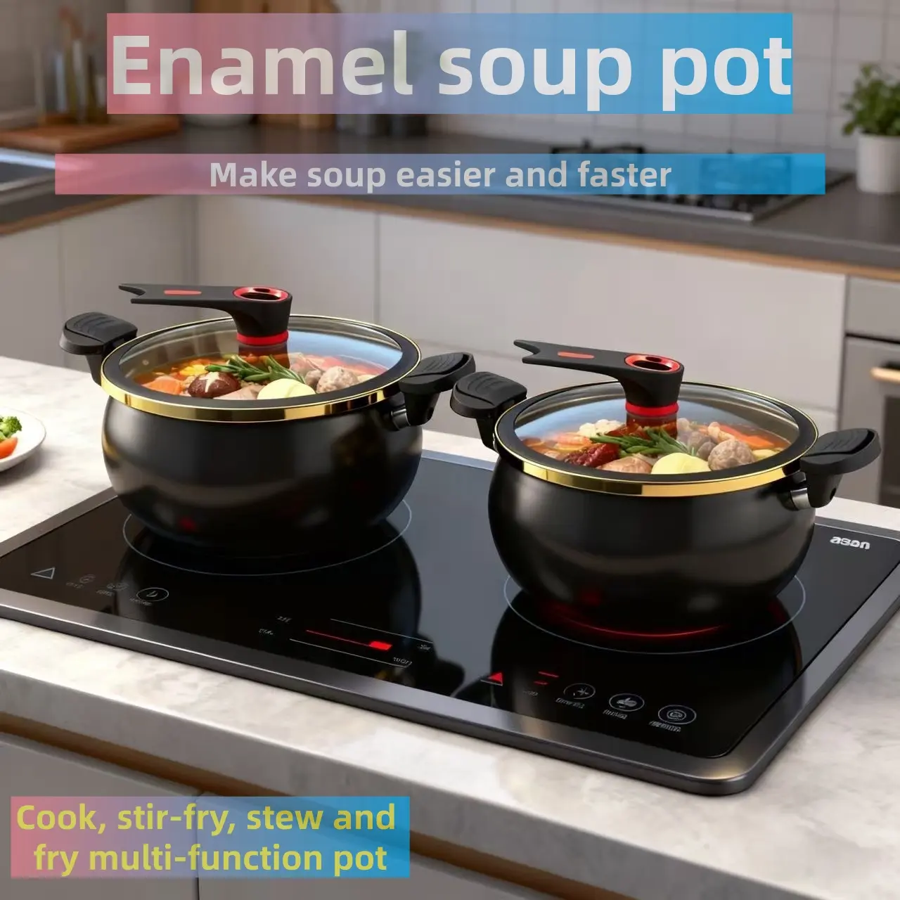 German Enamel Stockpot Quick Cooking Pot Soup Pot Fast Stew Pan Ceramic Non-Stick Home Kitchen Multi-Functional Double Ear Casserole Universal Pot Nonstick Cookware Nonstick Coated