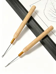 3pcs Metal Head Wooden Hair Extension Hooks, Bent Hook Braiding Tools, False Hair Extensions, Dreadlocks, Braided Hairstyles Tool