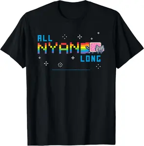 100% Cotton Nyan Cat All Nyan Long Rainbow Internet Cat Funny Meme T-Shirt