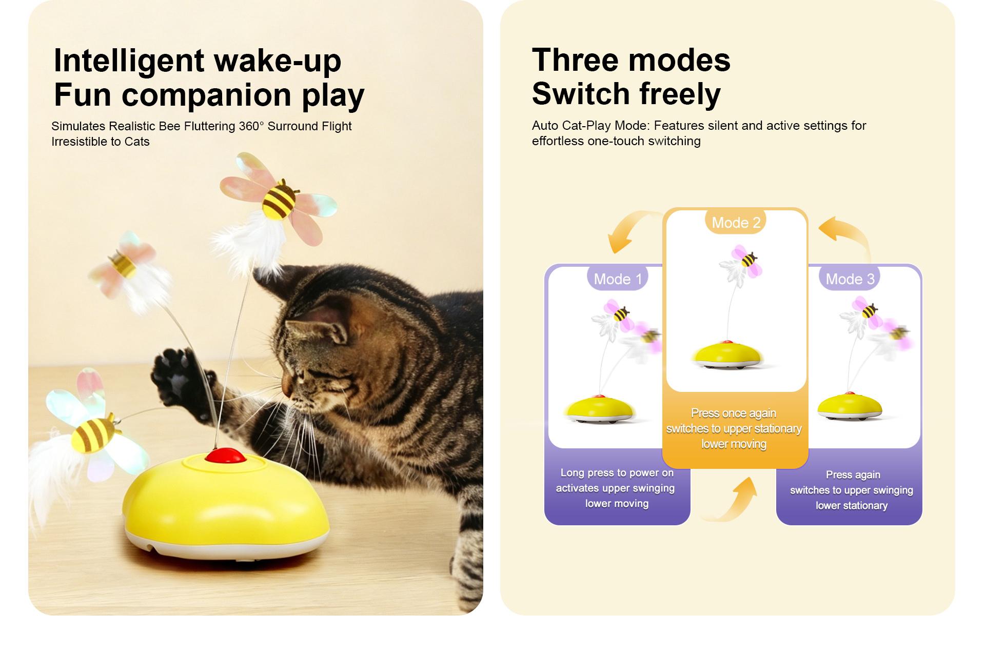 Interactive Cat Toy with Flutter Bug - 3 Play Modes, Motion-Activated, Auto Obstacle Avoidance, Auto Standby, Hunting Mode, Mental Stimulation, Abs, Daily Indoor Exercise, Universal Fit, Enrichment Toy for Indoor Cats, Automatic Obstacle Avoidance