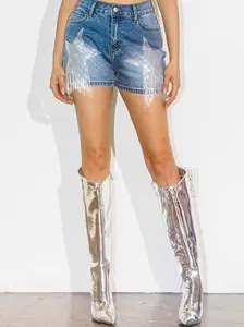 Star Shape & Drop Rhinestone  Denim shorts