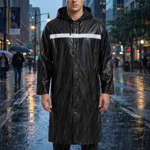 Men's Waterproof Packable Rain Jacket with Hood - Lightweight Long Safety Raincoat with Air Vents Reflective Stripes for Outdoor Cycling Hiking Commuting Windproof Breathable Comfortable Design