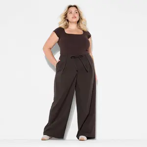 Women's Mid-Rise Waist Tie Slouchy Wide Leg Trousers - Wild Fable Dark Brown Striped M
